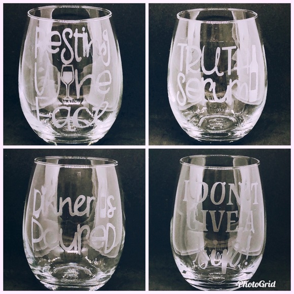 Glass Etched Sassy Quote Stemless Wine Glass Set - Picture 1 of 5